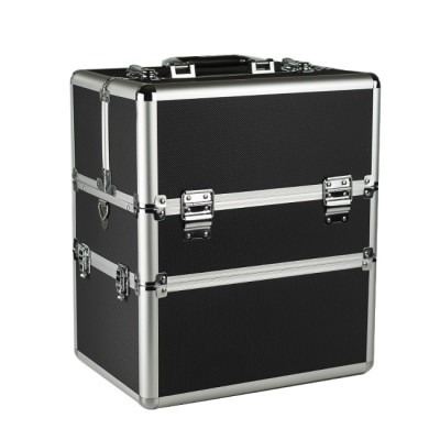 Kufer z podwójnym dnem czarny ze srebrnymi okuciami